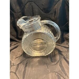 Vintage MCM Ribbed Clear Glass Tilted Ball Pitcher with MCM Design